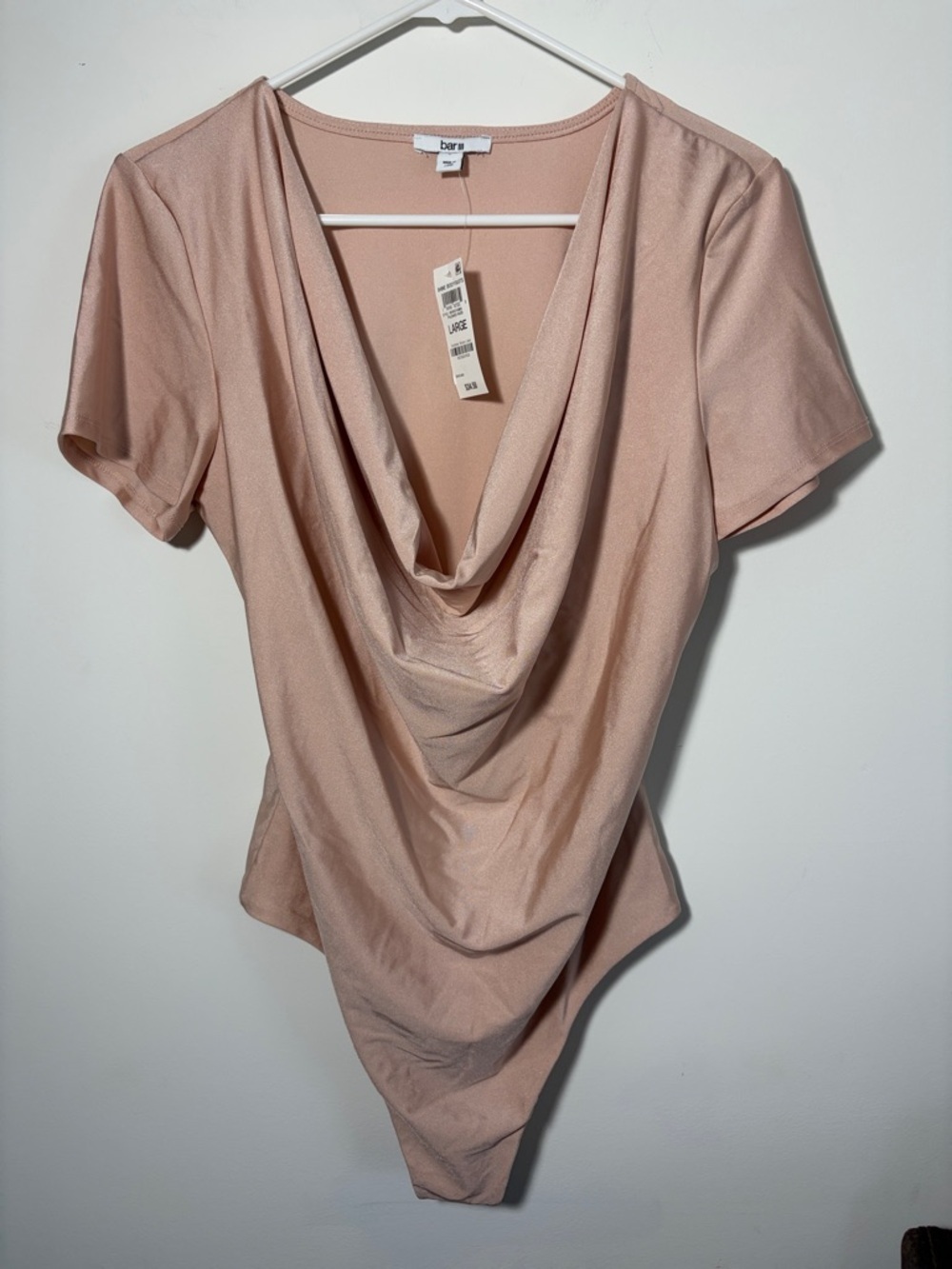 Bar III Blush Drape Neck Short Sleeve Bodysuit